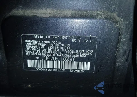 2015 Subaru Impreza 2.0I Premium из США, поврежденный, VIN JF1GJAC60FH008780